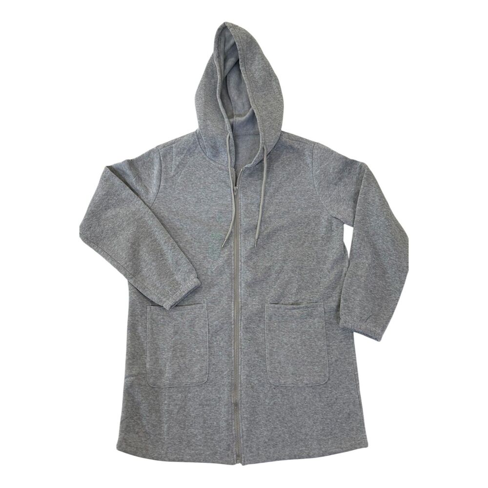 No Brand Womens Fleece Grey Full Zip Hooded Jacket Size Small